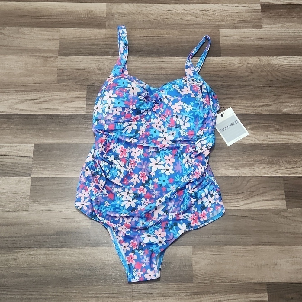 Hanna Nikole One Piece Swimsuit Size 18  Pink & Blue Floral Print NWT Plus Size